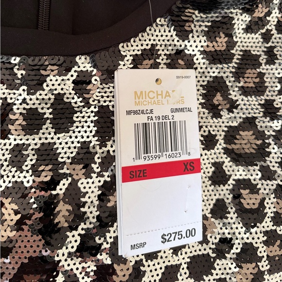 Michael Kors XS black & silver sequin Leopard long sleeve Dress - new with tags - Picture 10 of 10